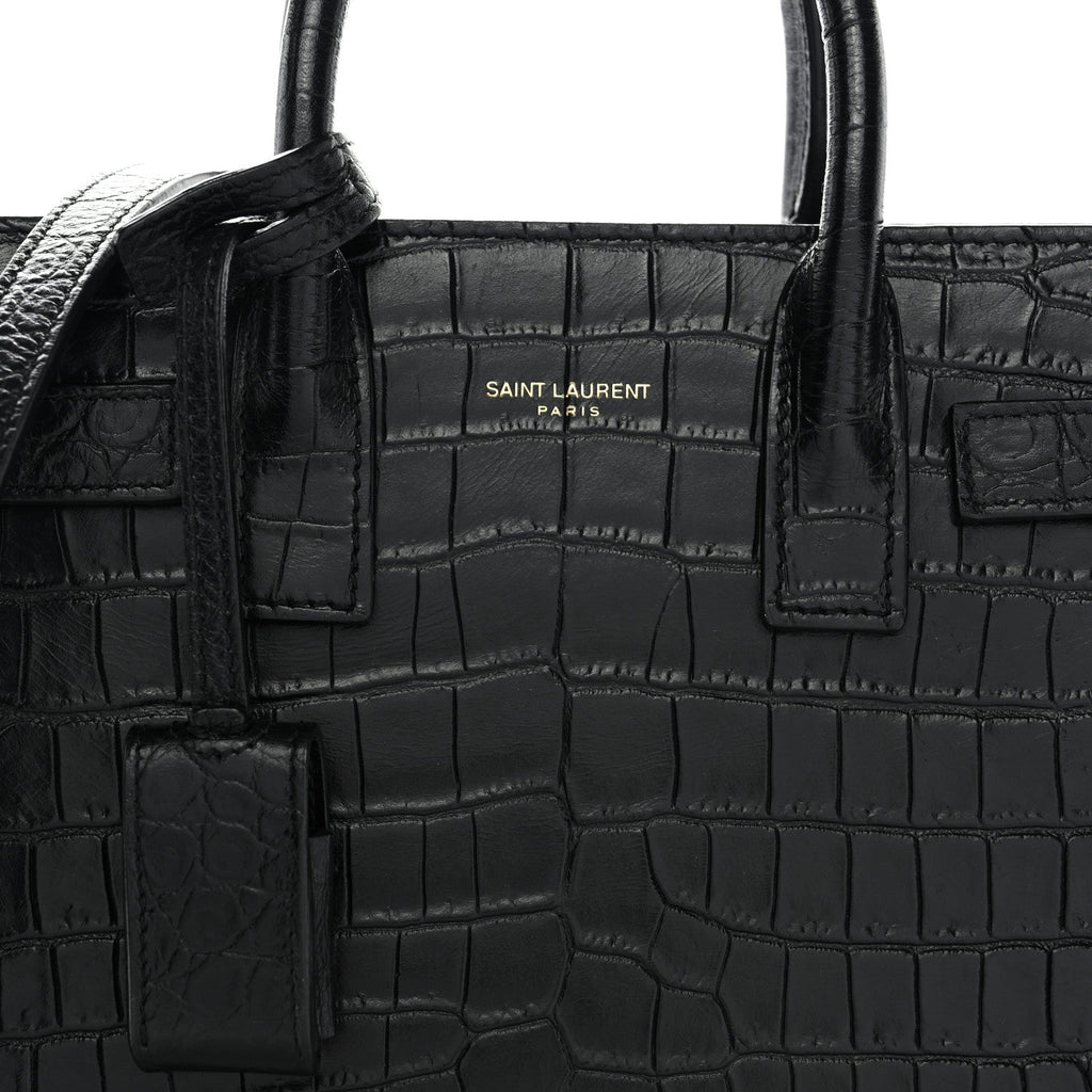 Calfskin Crocodile Embossed Nano Sac De Jour Black
