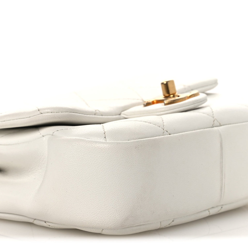 Lambskin Quilted Small Circular Handle Bag White