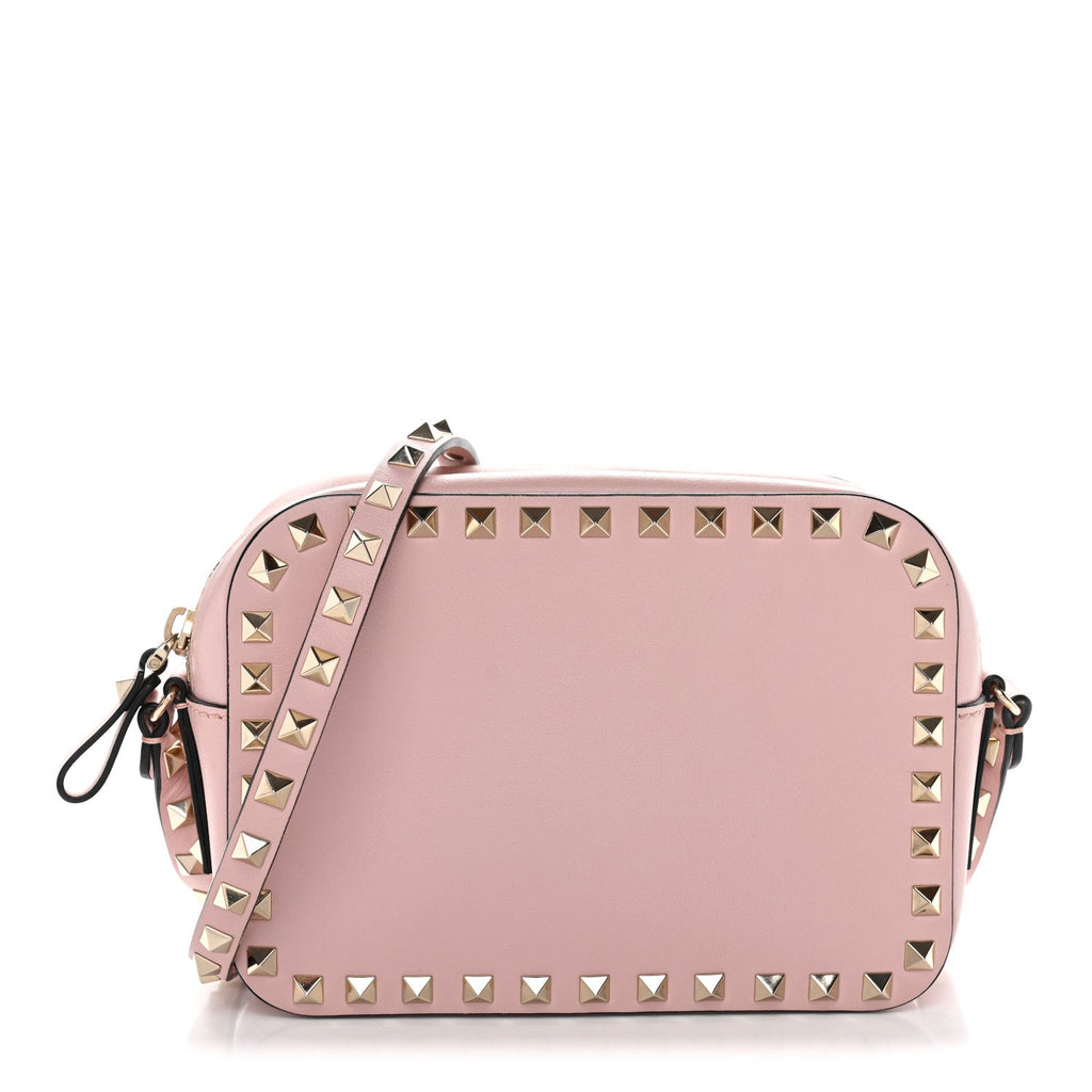 Calfskin Rockstud Camera Crossbody Bag Water Rose