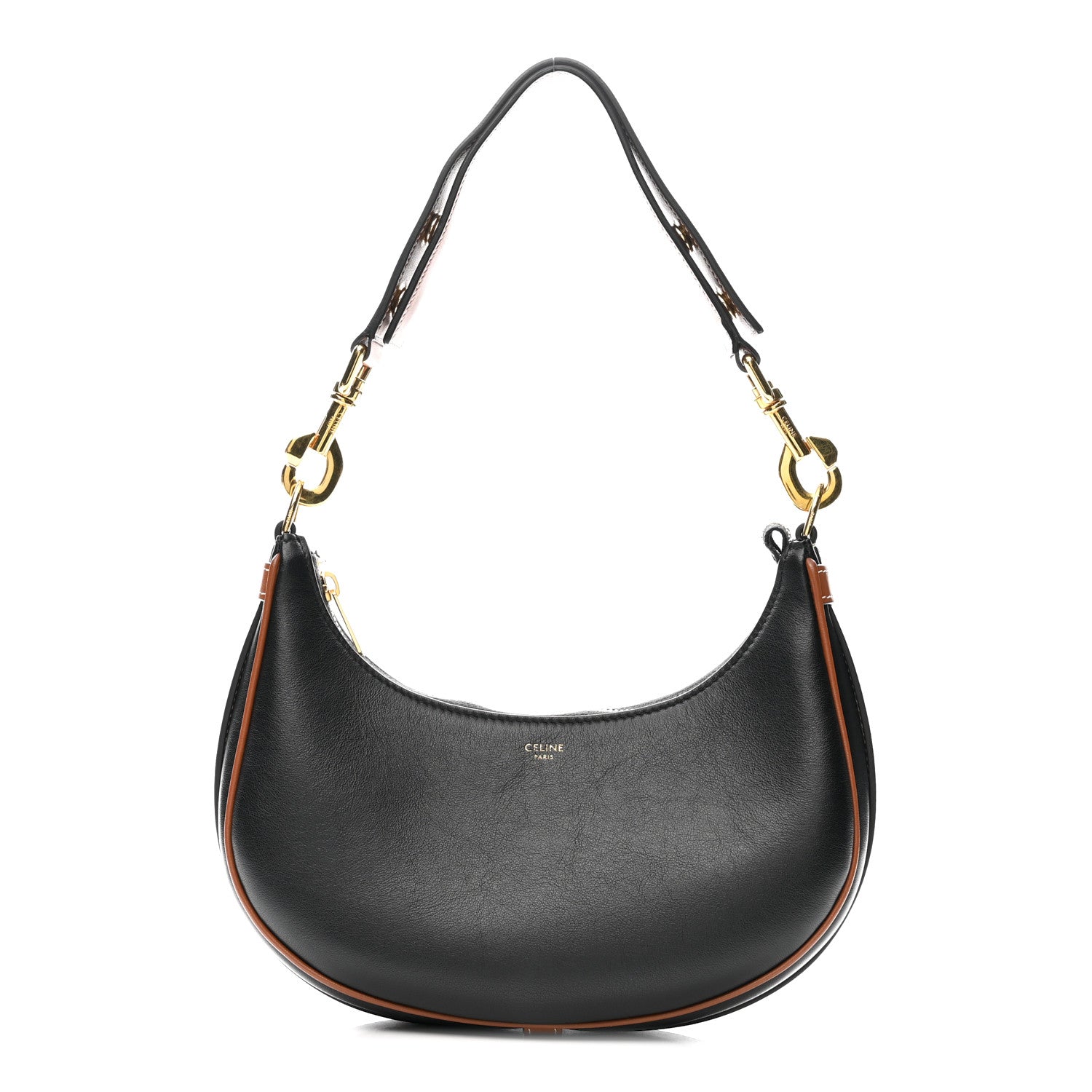 Smooth Calfskin Medium Strap Ava Shoulder Bag Black Tan