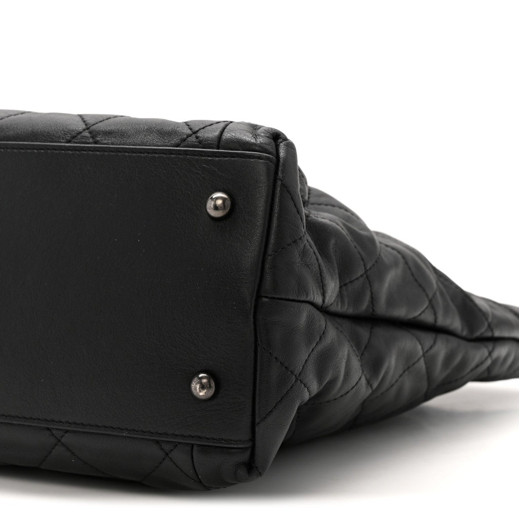 Calfskin Quilted Large Coco Pleats Tote Black