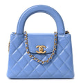 Shiny Aged Calfskin Quilted Nano Kelly Shopper Blue