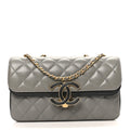 Lambskin Quilted Small CC Chic Flap Grey Dark Navy