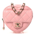 Lambskin Quilted CC In Love Heart Waist Belt Bag With Chain Light Pink