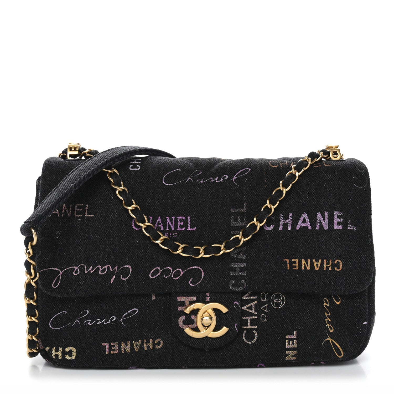 Denim Quilted Denim Mood Large Flap Black Multicolor
