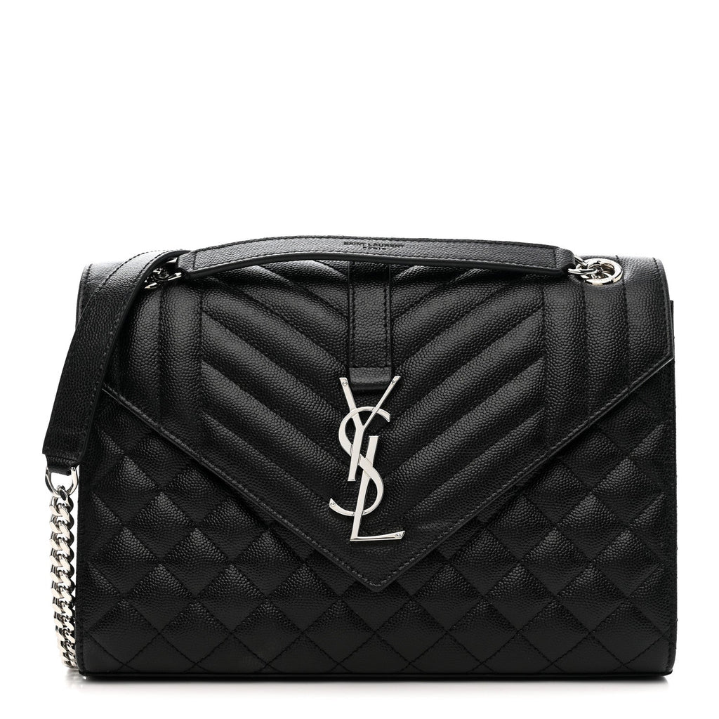 Grain De Poudre Textured Mixed Matelasse Triquilt Medium Monogram Satchel Black