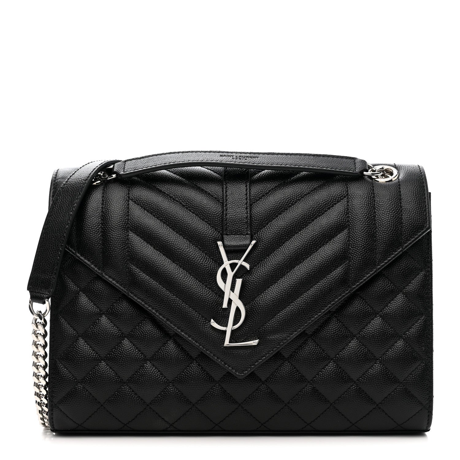 Grain De Poudre Textured Mixed Matelasse Triquilt Medium Monogram Satchel Black