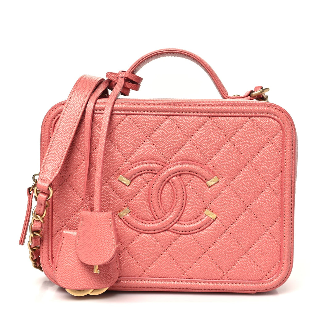 Caviar Quilted Medium CC Filigree Vanity Case Pink