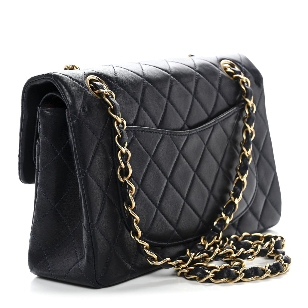Lambskin Quilted Small Double Flap Navy