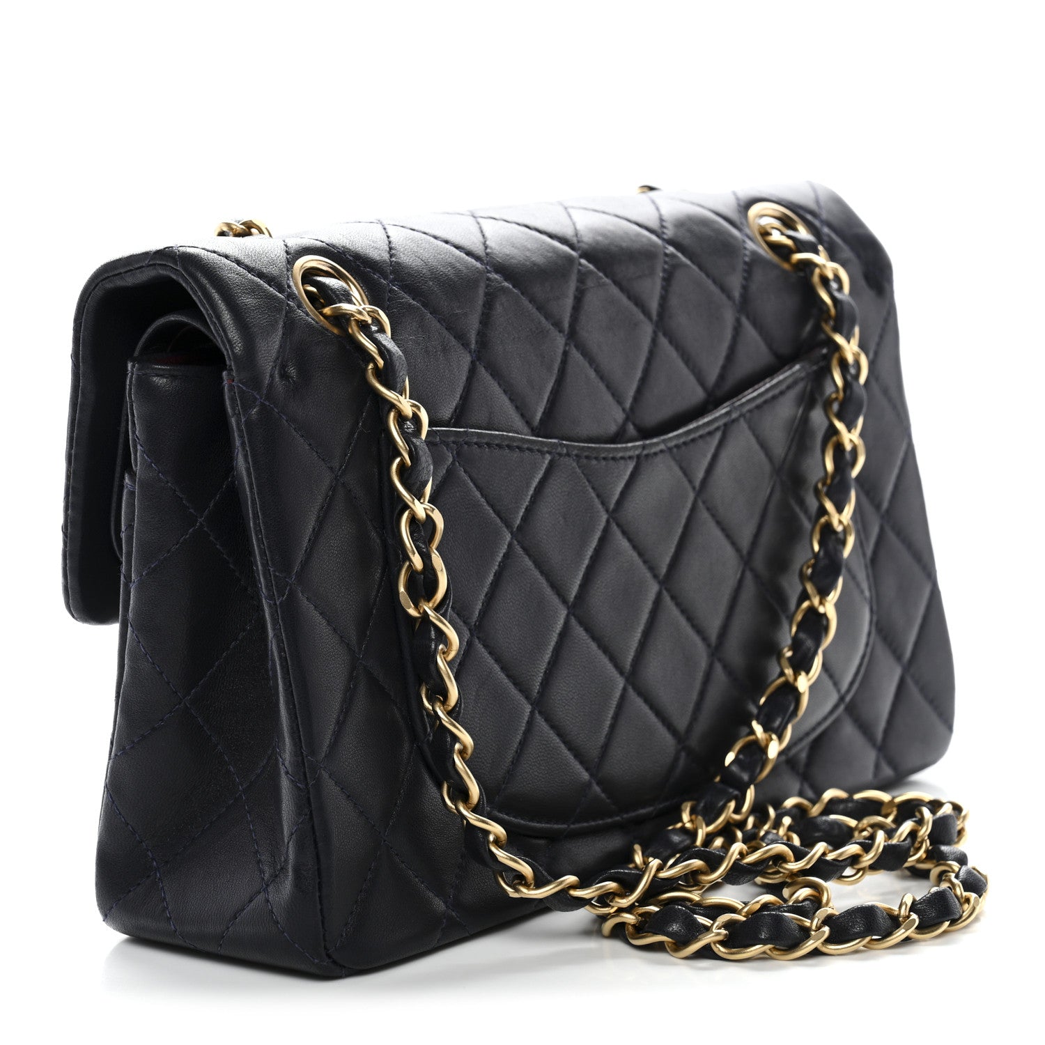 Lambskin Quilted Small Double Flap Navy