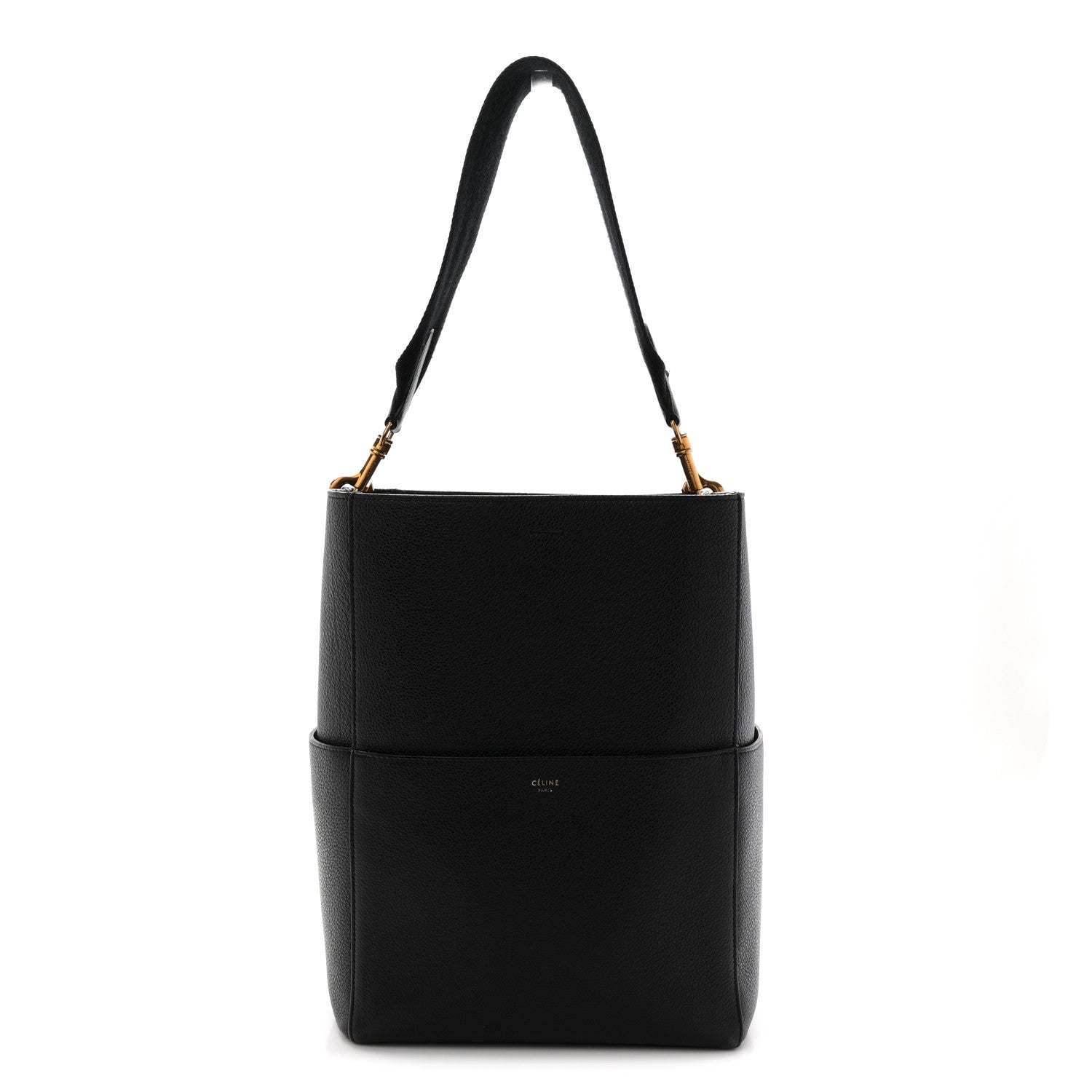 Soft Grained Calfskin Sangle Bucket Bag Black