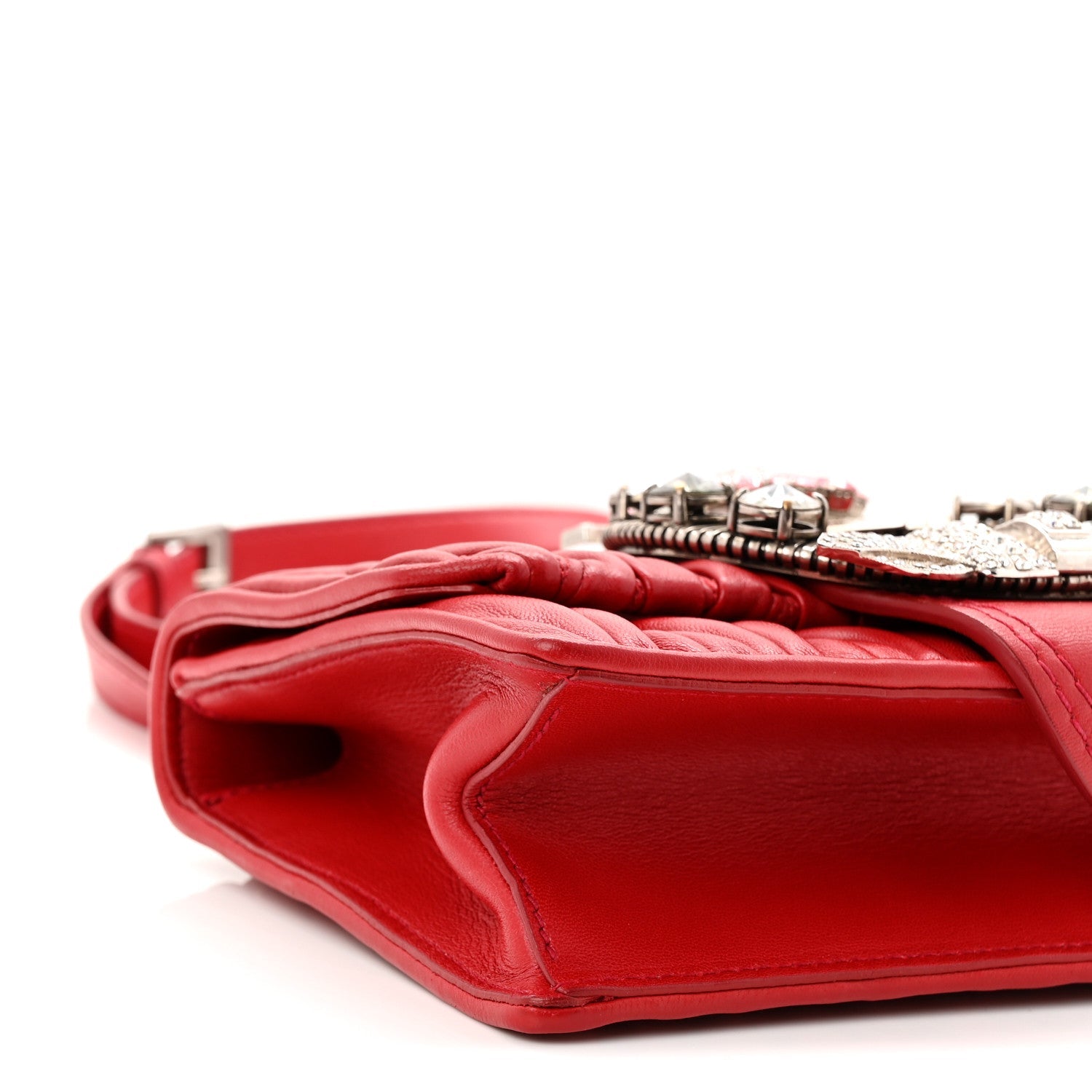 Nappa Matelasse Madras Crystal Embellished Shoulder Bag Fuoco