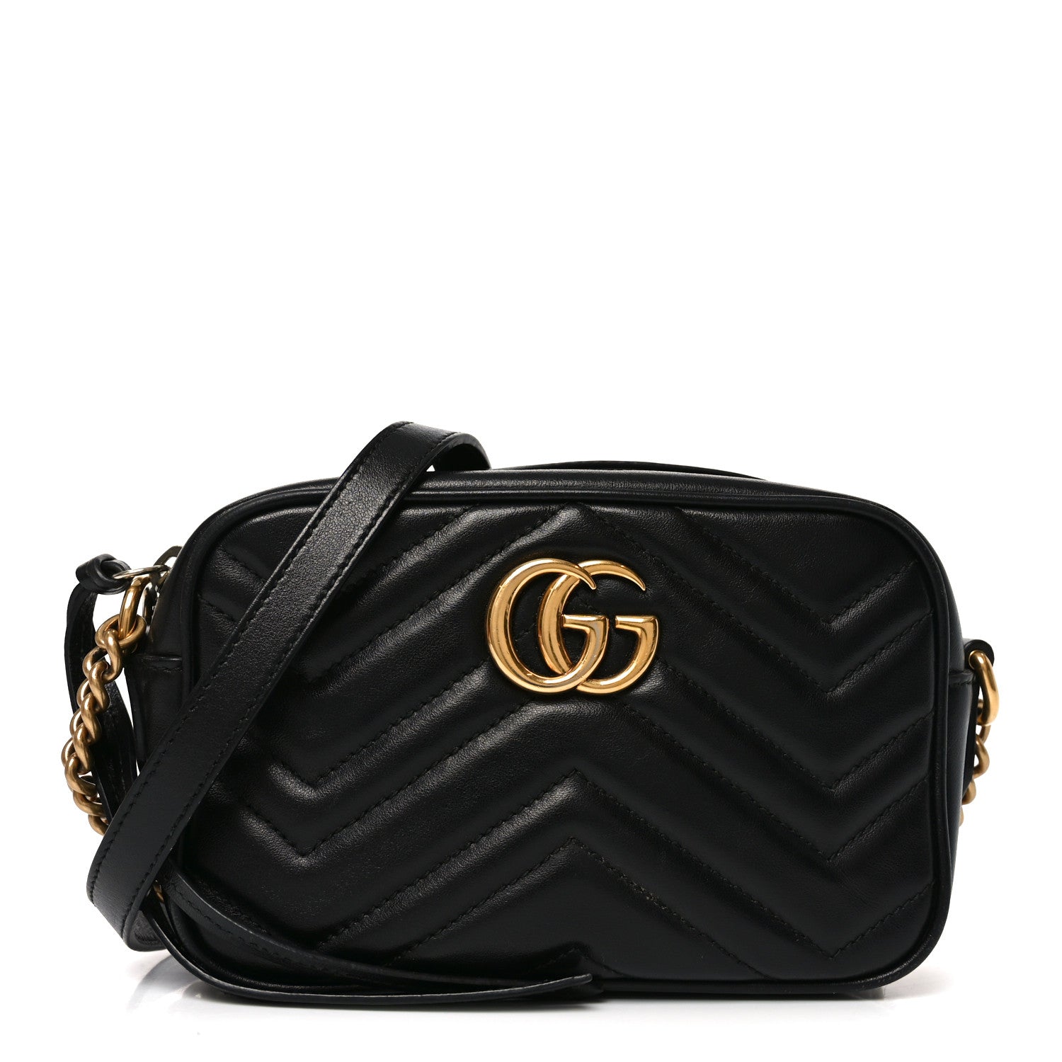 Calfskin Matelasse Mini GG Marmont Chain Shoulder Bag Black