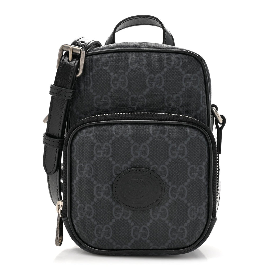 GG Supreme Monogram Azalea Calfskin Mini Retro Interlocking G Bag Black