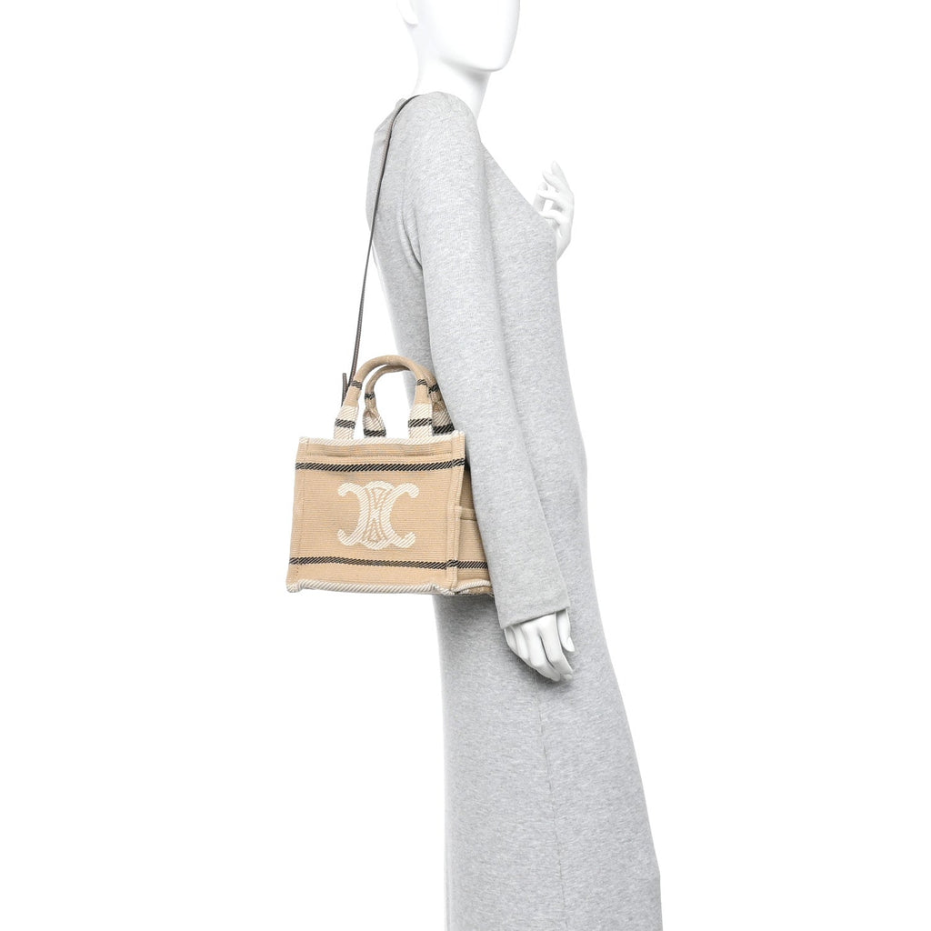 Canvas Calfskin Small Cabas Thais Beige Black White