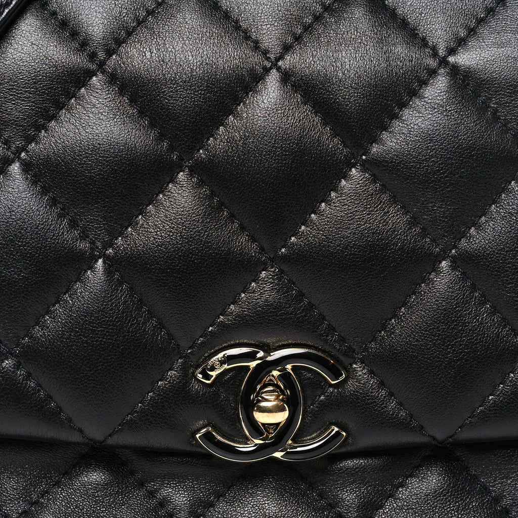 Lambskin Quilted Enamel CC Chain Frame Flap Black