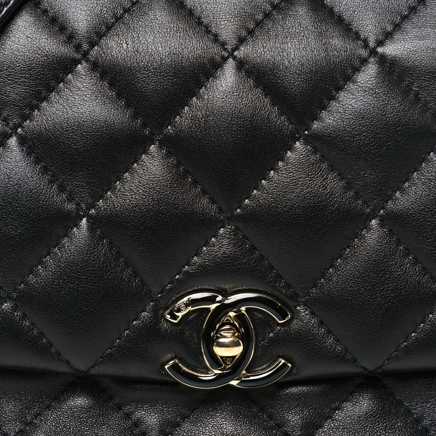 Lambskin Quilted Enamel CC Chain Frame Flap Black