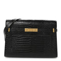 Shiny Calfskin Crocodile Embossed Manhattan Baguette Black
