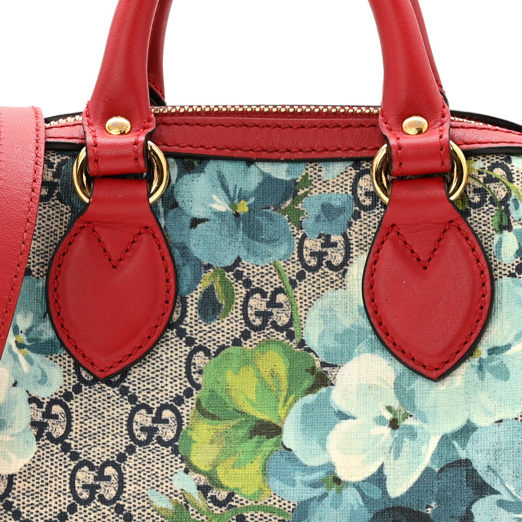 GG Supreme Monogram Blooms Mini Boston Navy Blue Hibiscus