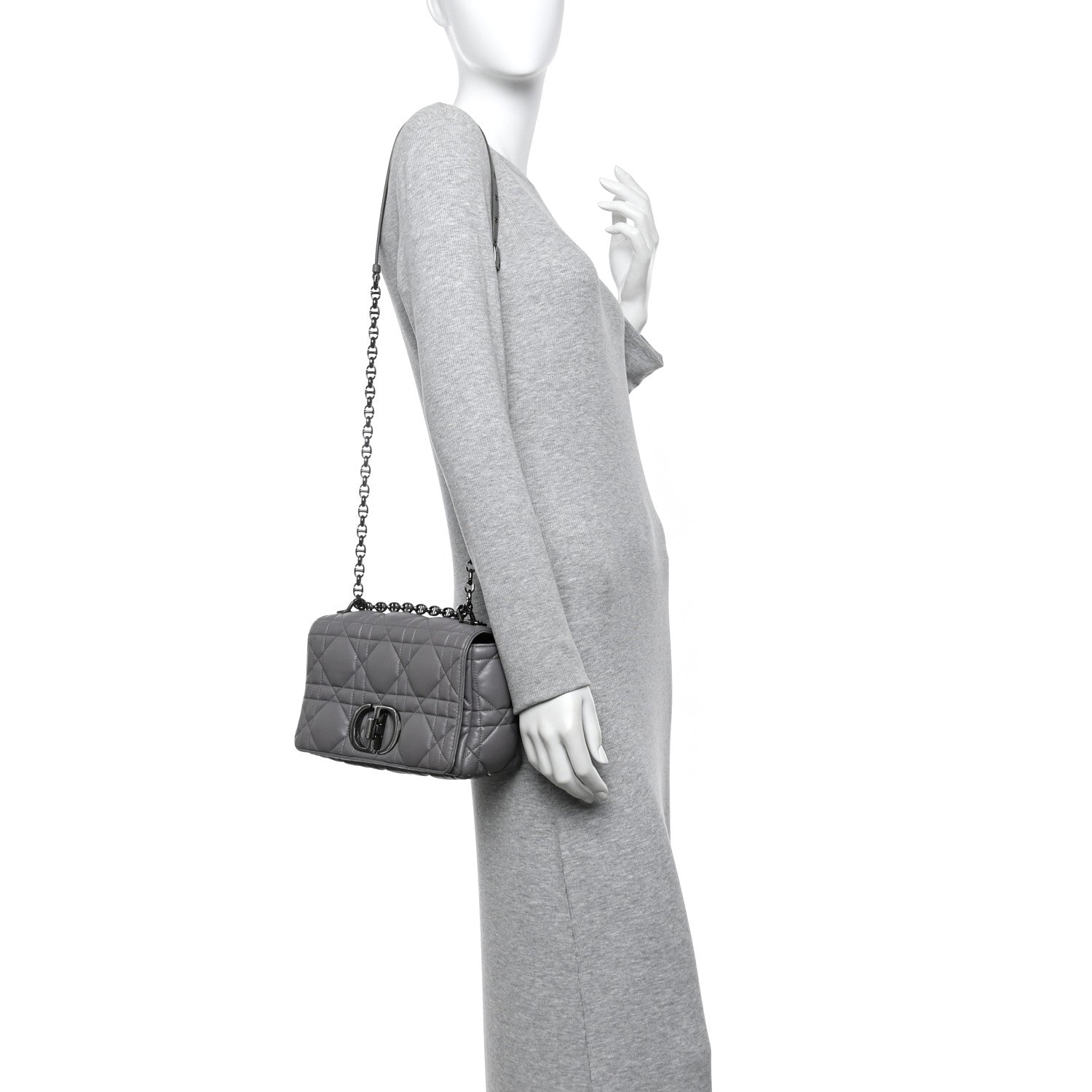Calfskin Macrocannage Medium Caro Bag Iron Grey