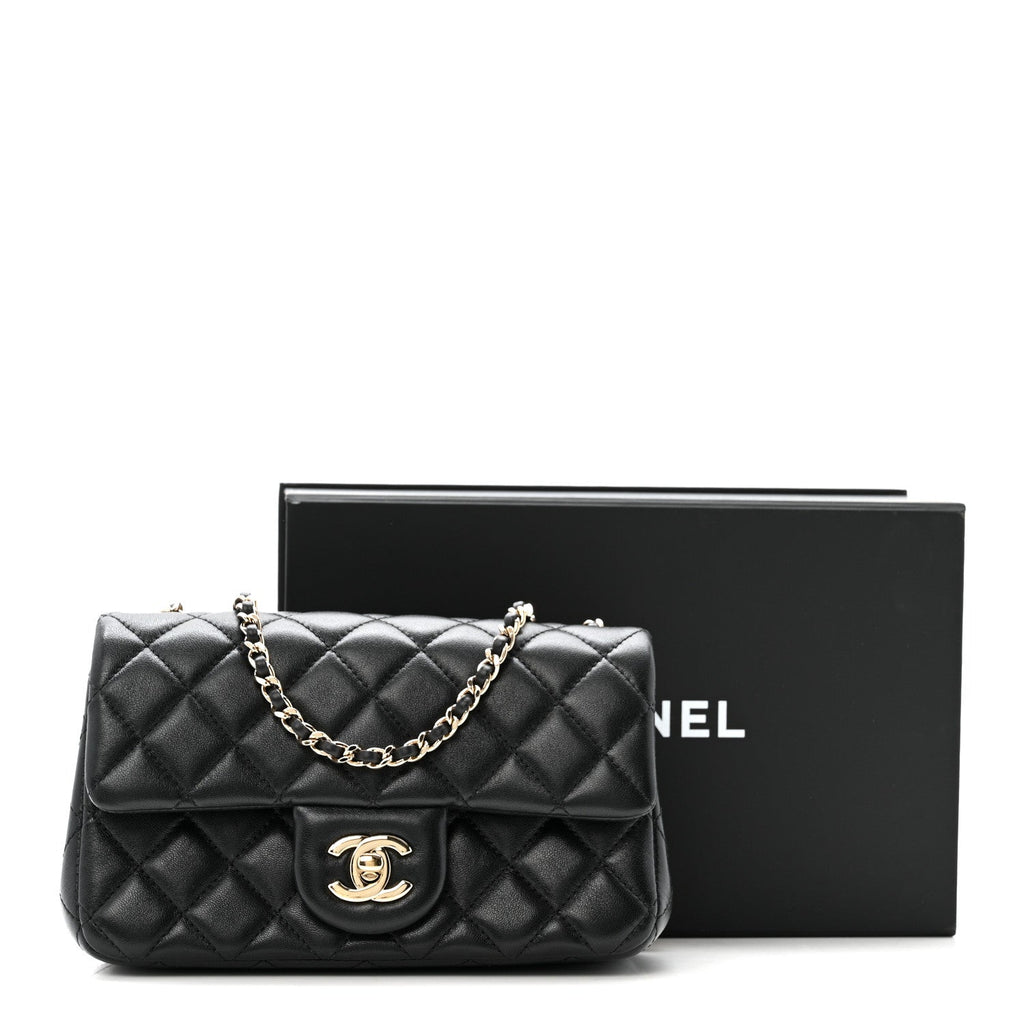 Lambskin Quilted Mini Rectangular Pearl Crush Flap Black