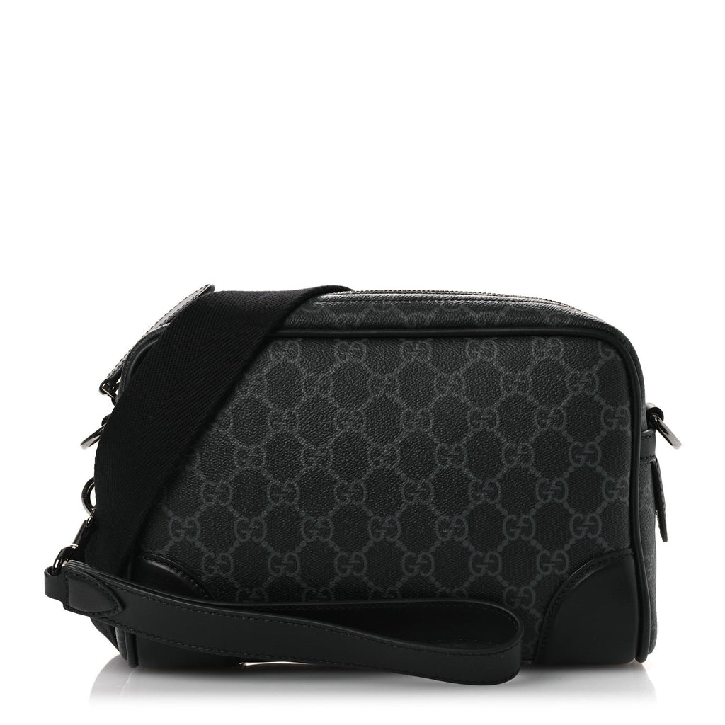 GG Supreme Monogram Textured Calfskin Emblem Small Crossbody Black