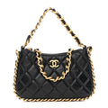 Lambskin Quilted Chain Around Top Handle Mini Bag Black