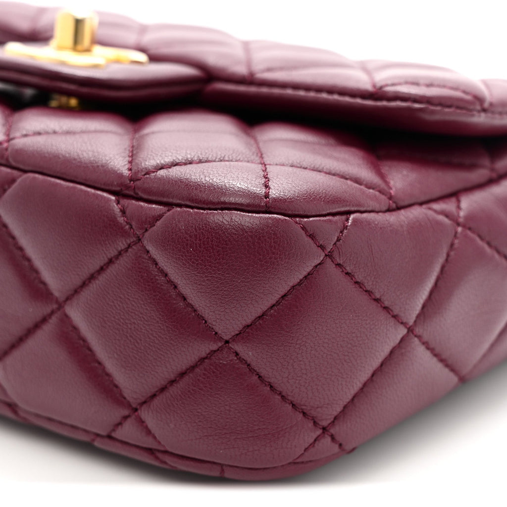 Lambskin Enamel Quilted Mini Coco Hearts Square Flap Burgundy