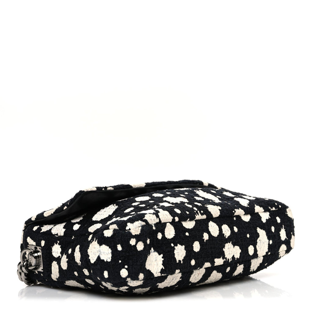Tweed Paint Splatter Print Flap Black White