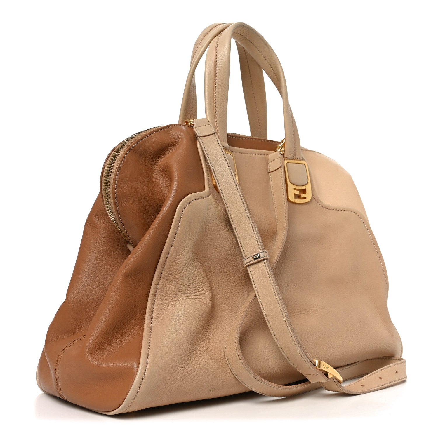 Capra Vitello Dolce Marmol Colorblock Large Chameleon Tote Cipria Makeup Camel
