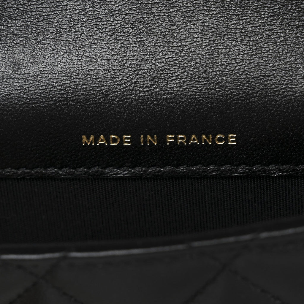 Lambskin Quilted Top Handle Flap Coin Purse With Chain Black