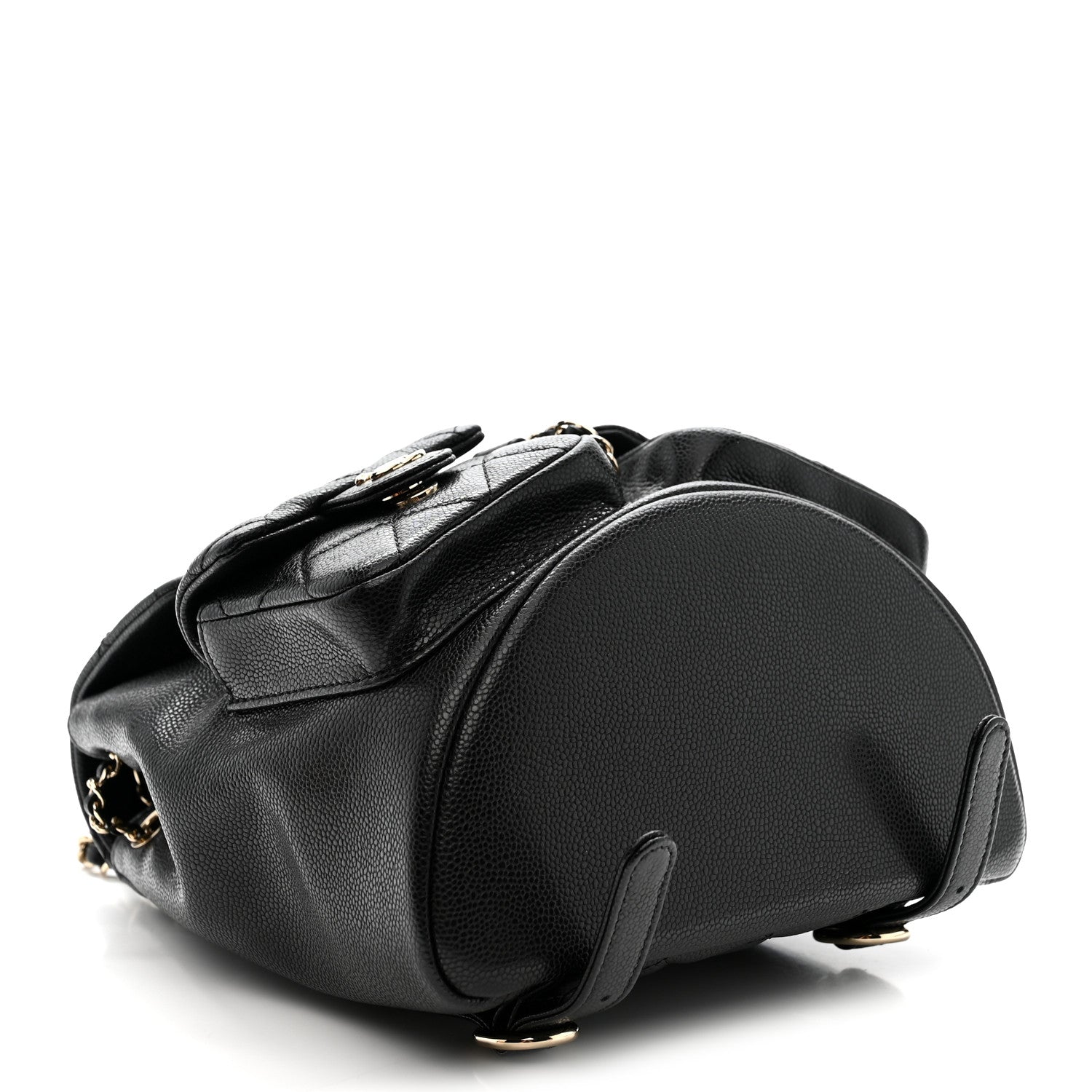 Shiny Caviar Quilted Medium Duma Pockets Drawstring Backpack Black