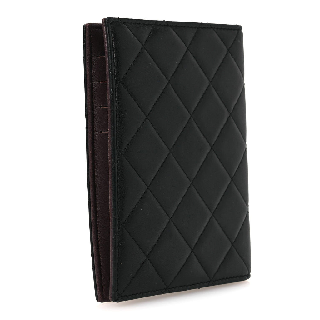 Lambskin Quilted Passport Holder Black