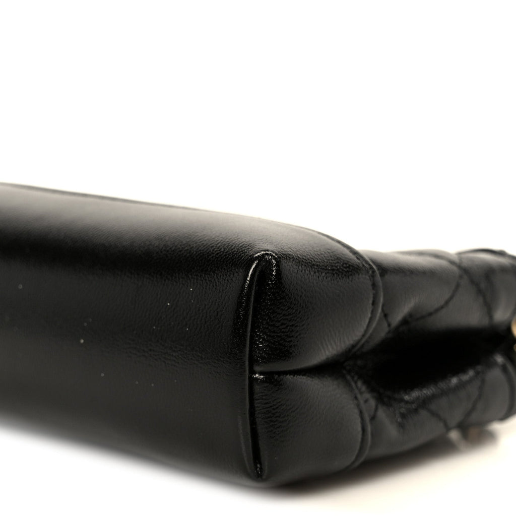 Shiny Lambskin Quilted Micro 31 Clutch With Chain Black