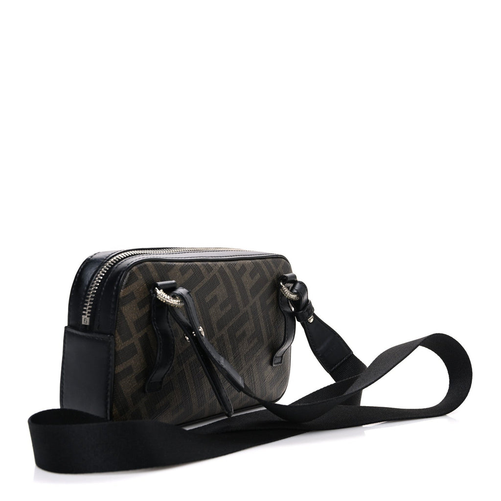 Glazed Fabric Vitello Liberty FF 1974 Diagonal Small Camera Case Tobacco Rosso Black
