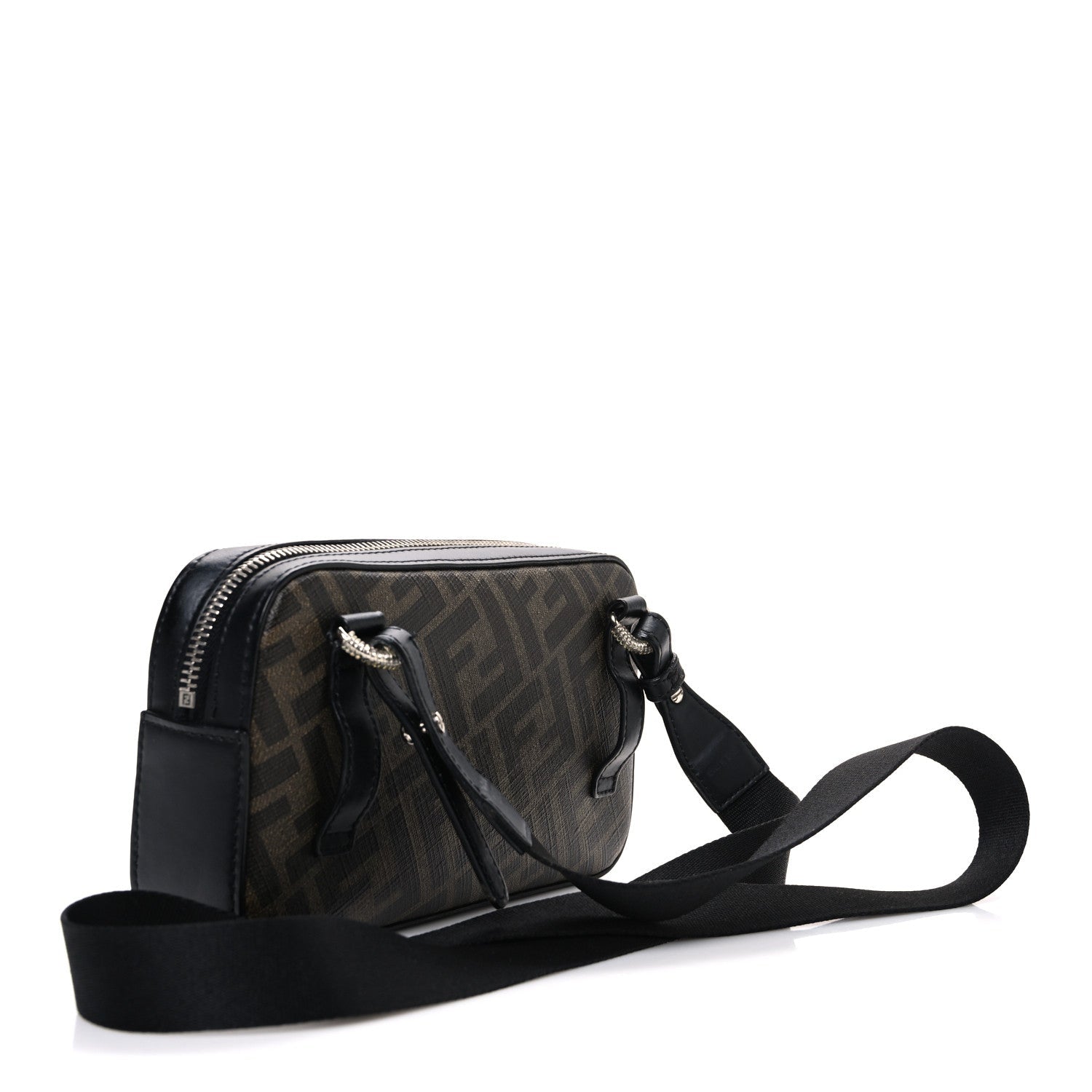 Glazed Fabric Vitello Liberty FF 1974 Diagonal Small Camera Case Tobacco Rosso Black