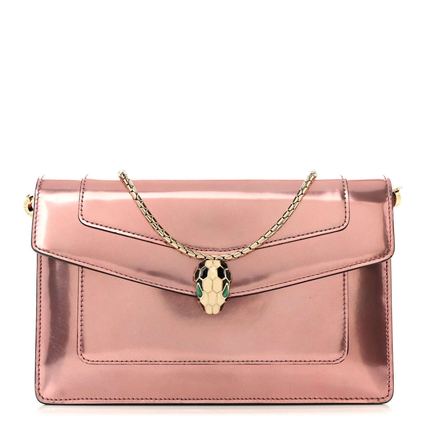 Metallic Serpenti Forever Chain Wallet Rose Quartz