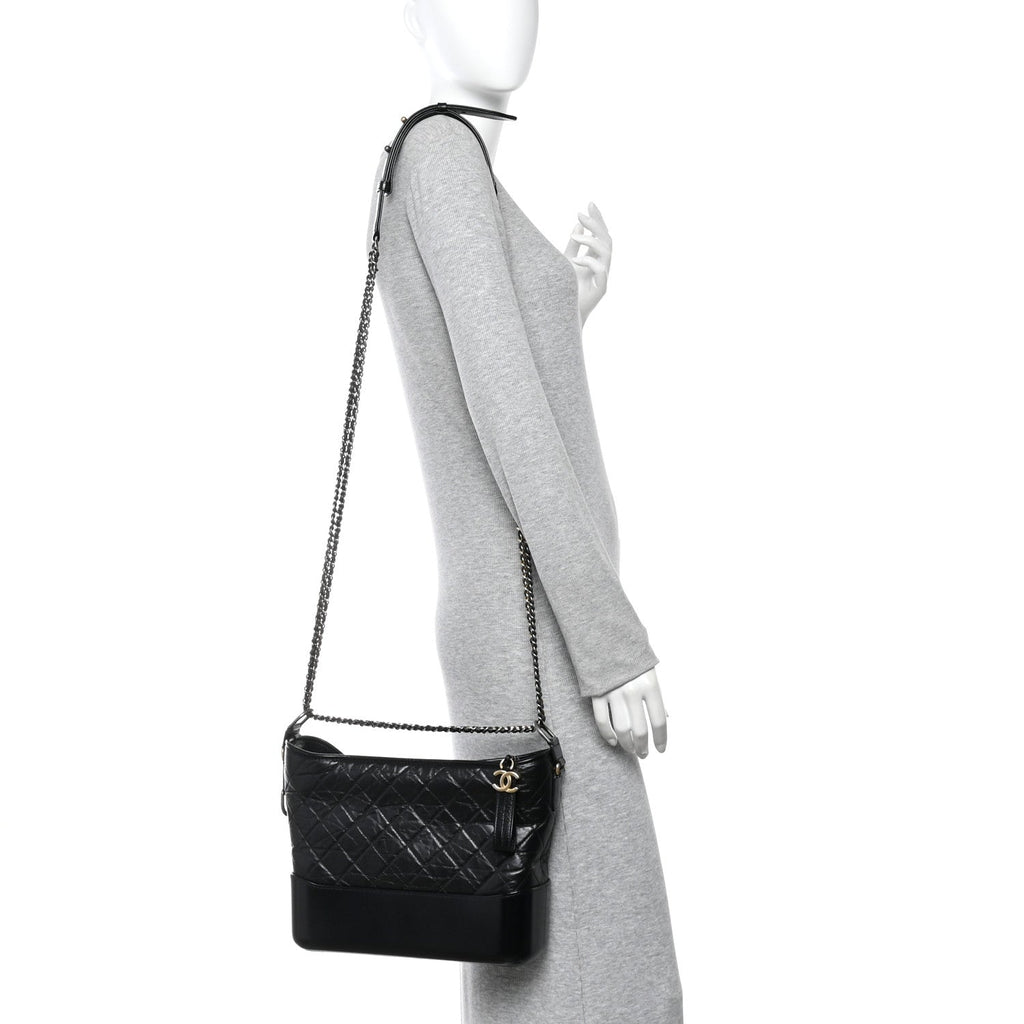 Aged Calfskin Quilted Medium Gabrielle Hobo Black
