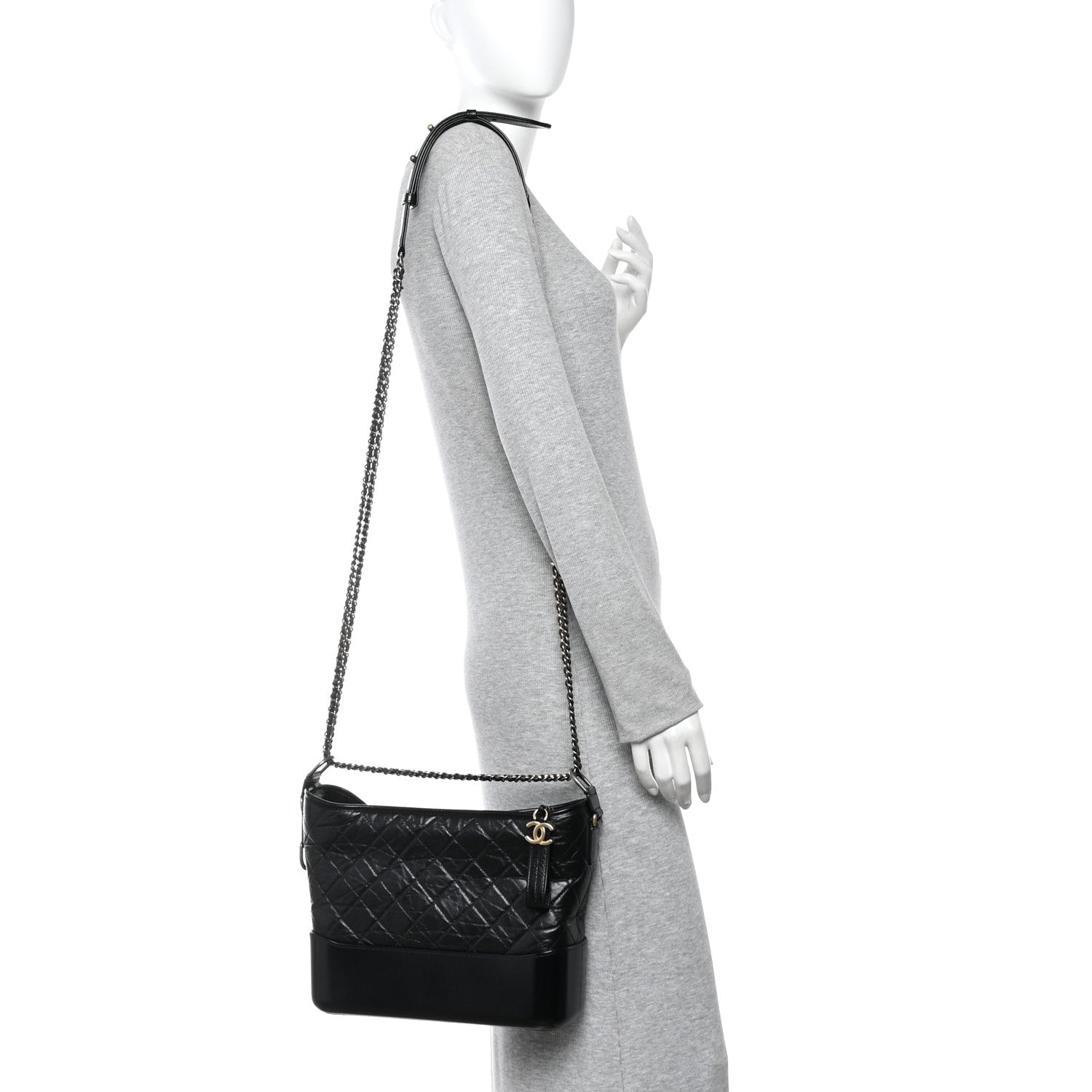 Aged Calfskin Quilted Medium Gabrielle Hobo Black