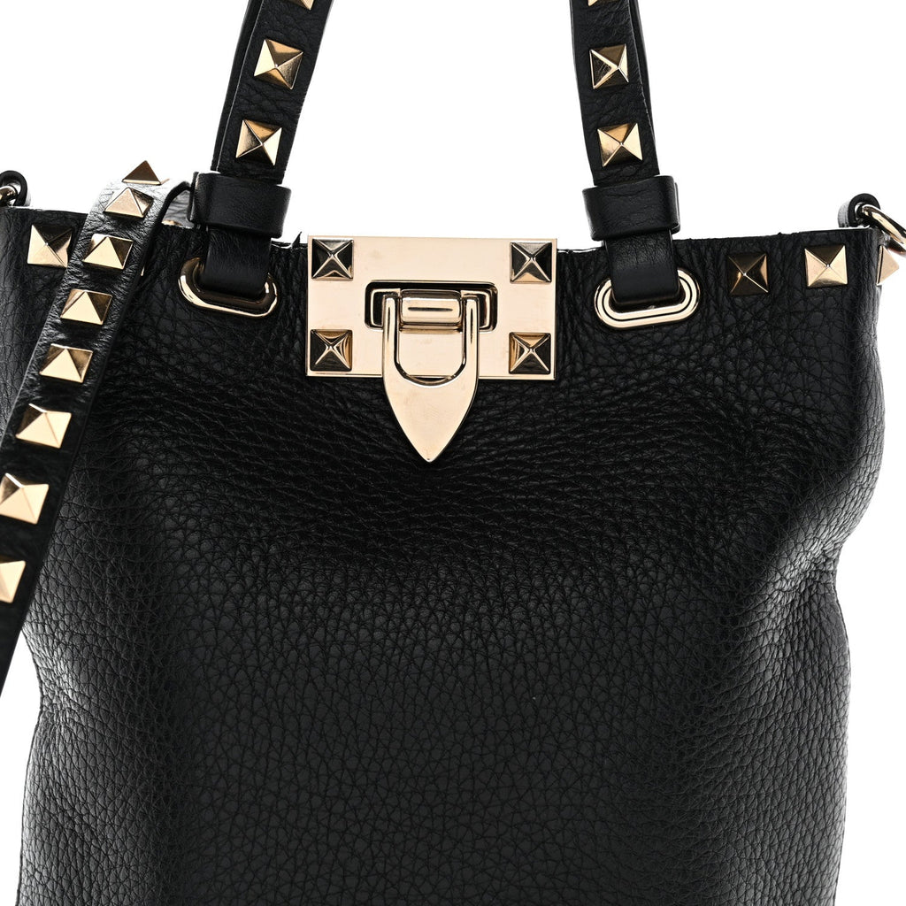 Pebbled Calfskin Rockstud Bucket Bag Black