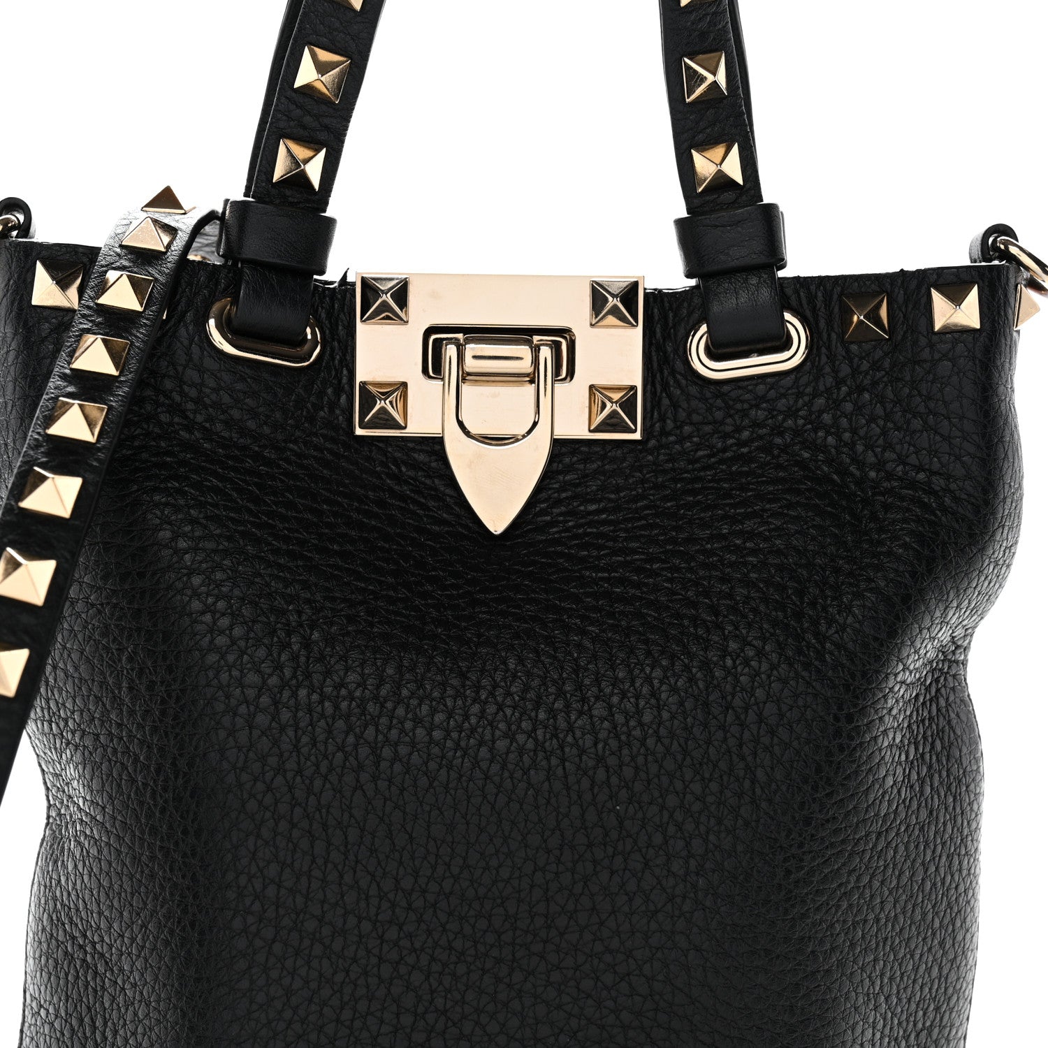 Pebbled Calfskin Rockstud Bucket Bag Black