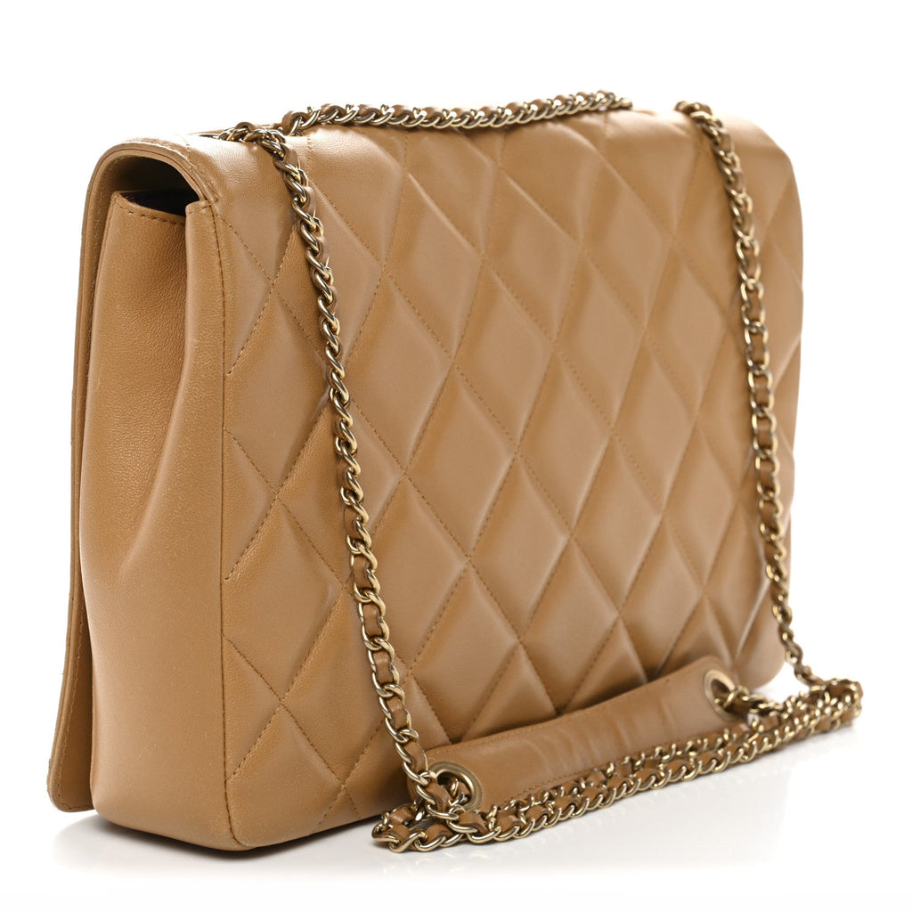 Lambskin Quilted Medium Diamond CC Flap Beige