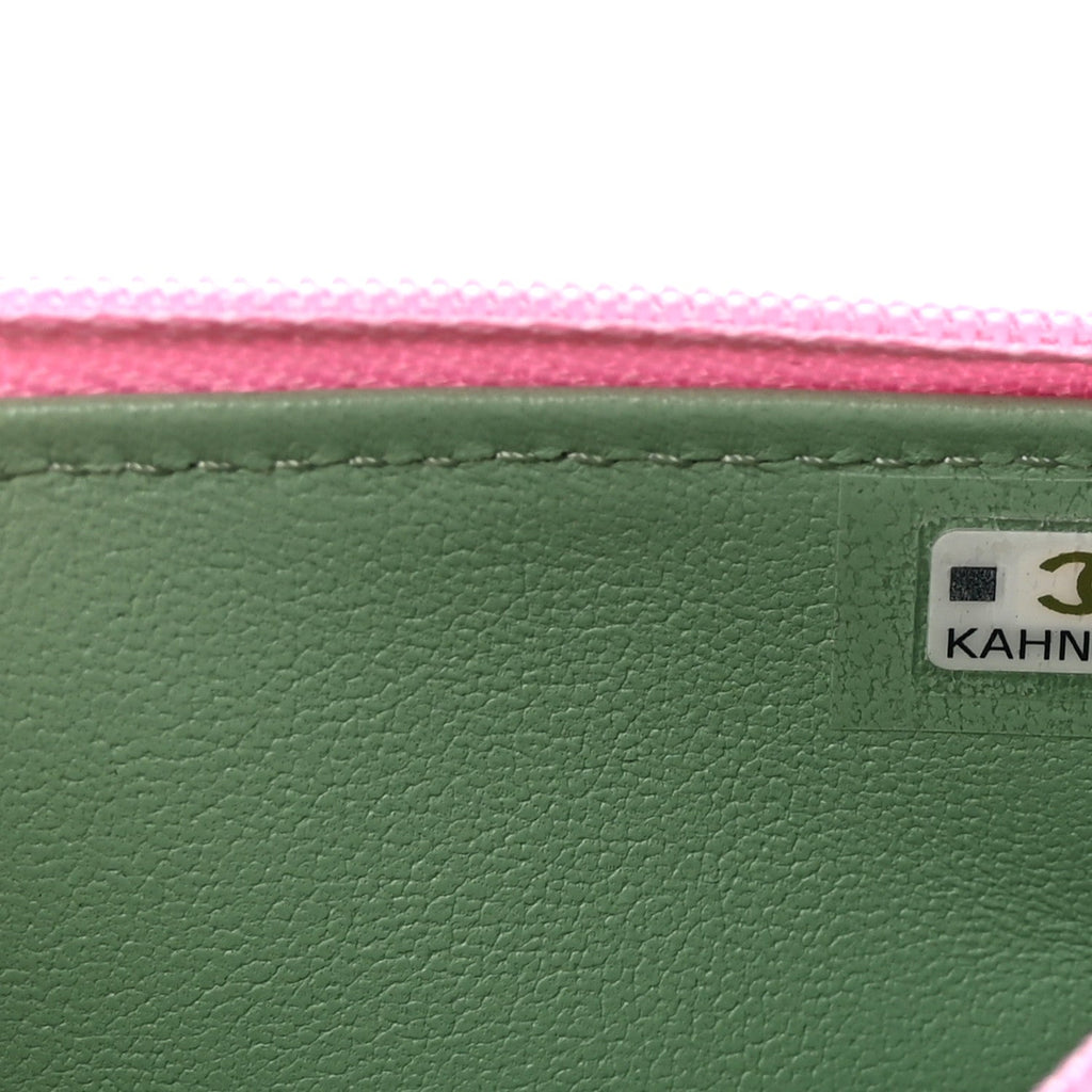 Lambskin Quilted Flap Phone Holder With Chain Lilac Light Green