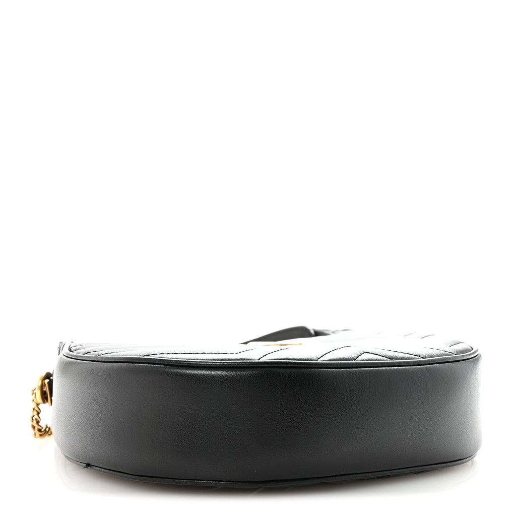 Calfskin Matelasse Chevron Mini GG Marmont Half Moon Hobo Black