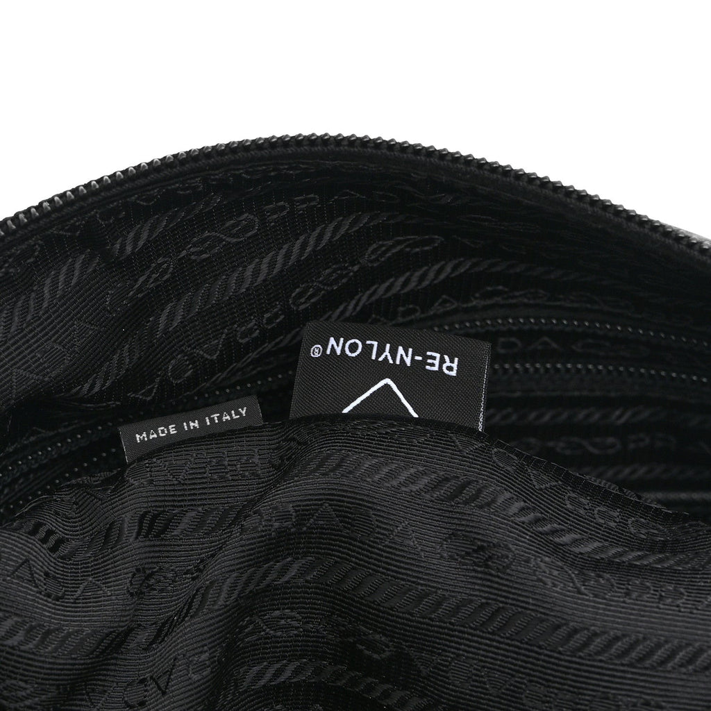 Re-Nylon Vela Saffiano Pocket Double Zip Messenger Bag Black