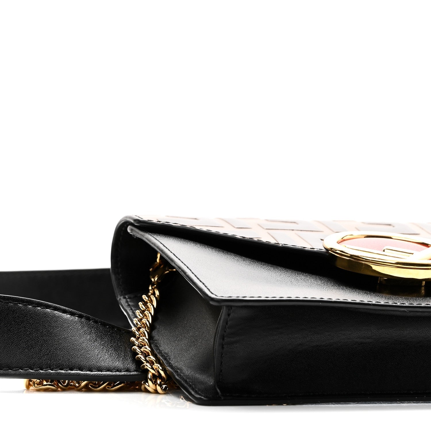 Vitello Liberty F is Fendi Bi-Color FF 1974 Embossed Envelope Belt Bag Maya Black