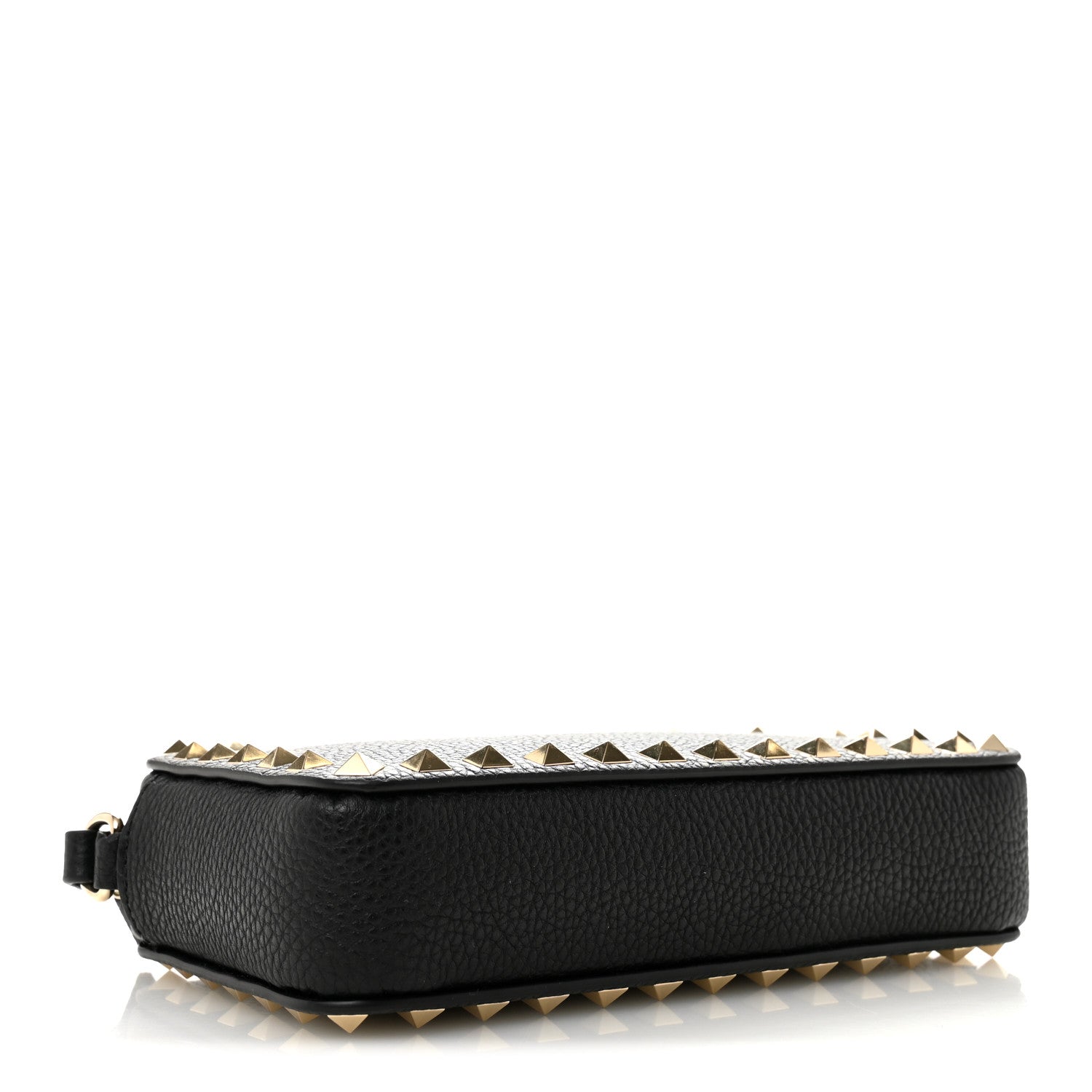 Pebbled Calfskin Rockstud Wristlet Zip Pouch Black