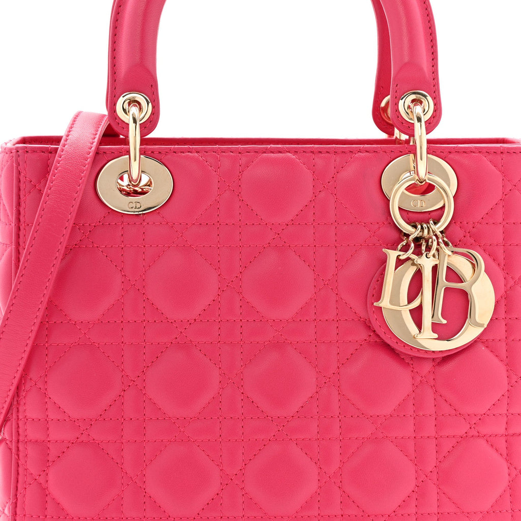 Lambskin Cannage Medium Lady Dior Fuchsia