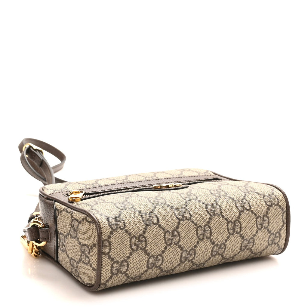 Denim Monogram Textured Dollar Calfskin Super Mini Ophidia Shoulder Bag Beige Ebony New Acero