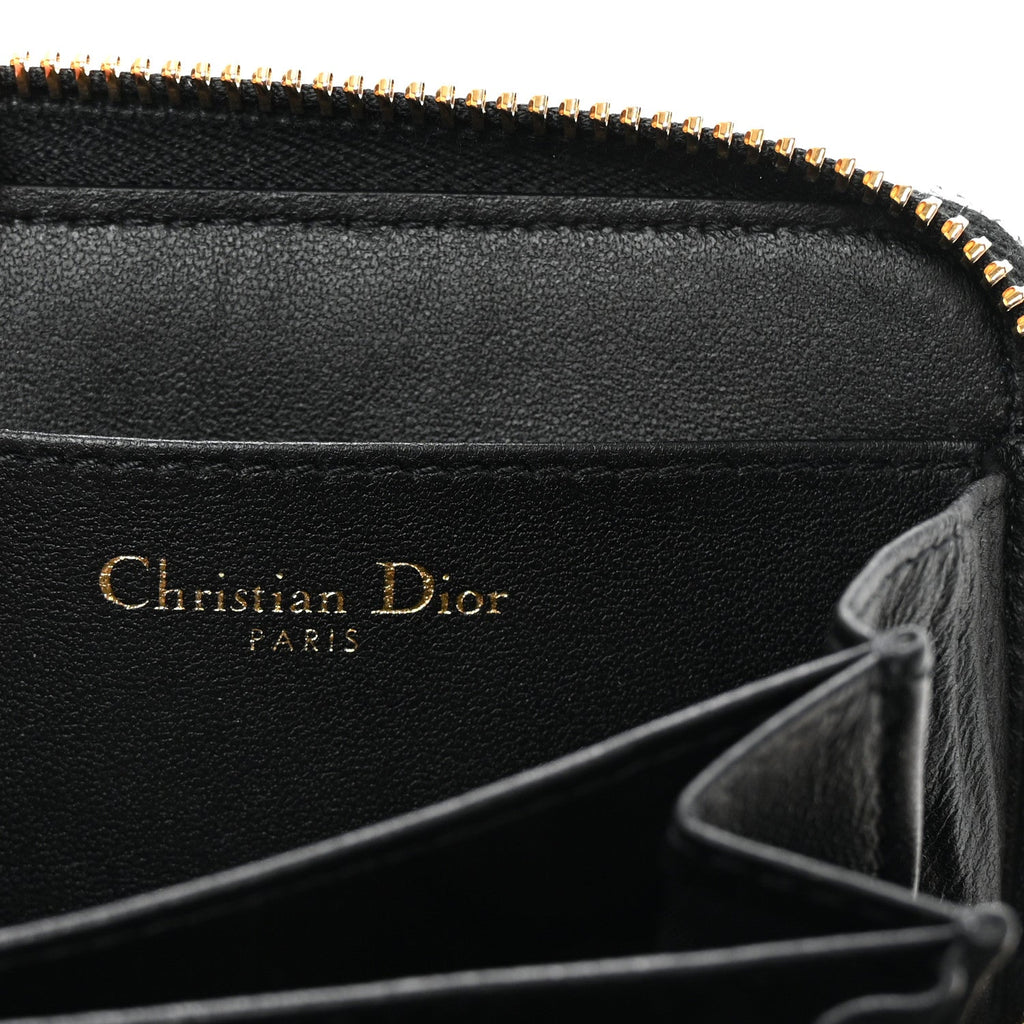Grained Calfskin Supple Cannage Caro Compact Zip  Wallet Black